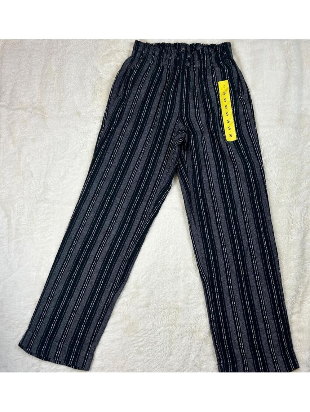 Briggs New York Women’s Black Striped Pull-On Dress Pants Size Small Linen Feel